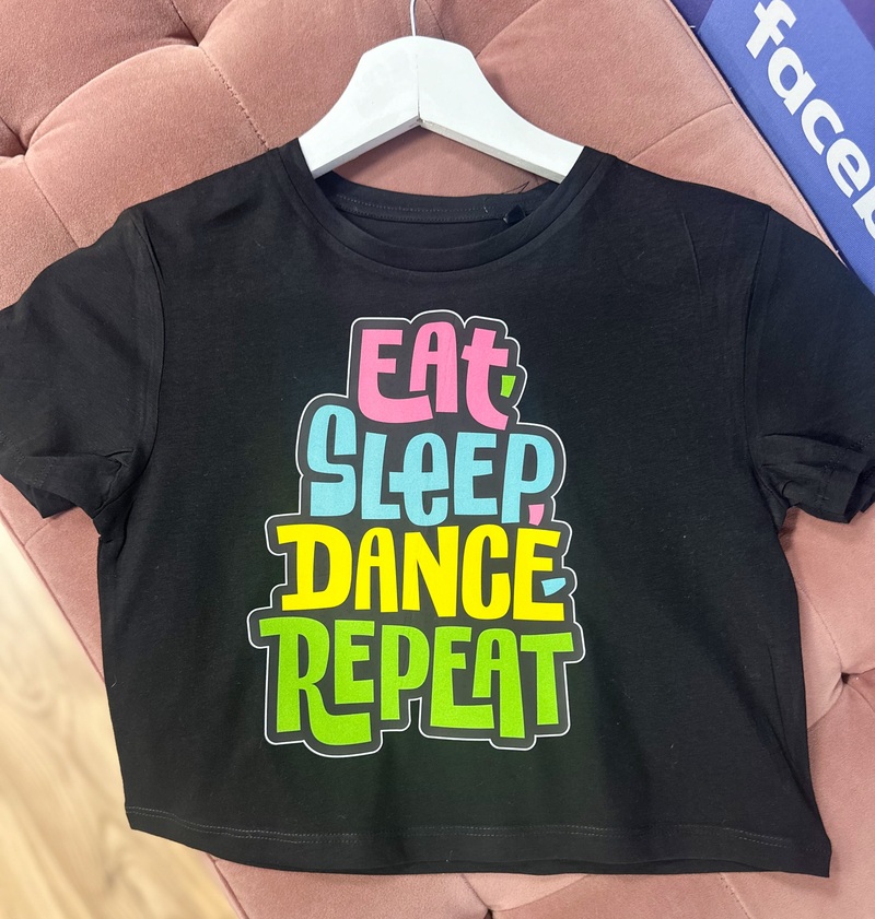 Eat, sleep, dance repeat shirt - zwart